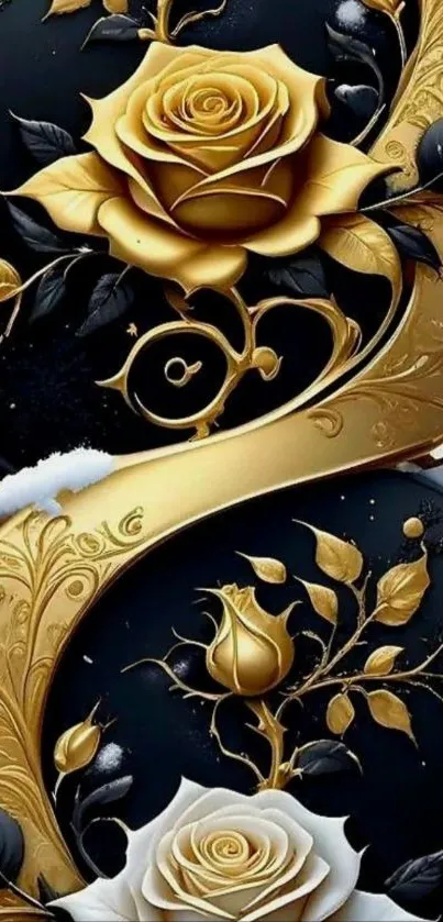 Elegant mobile wallpaper with golden roses and detailed design.