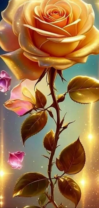 Golden rose fantasy art with glowing hues.