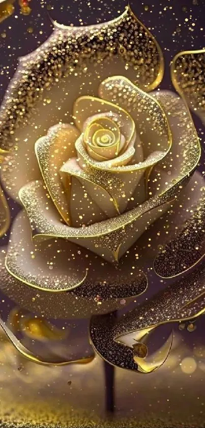 Golden rose with shimmering detail in a fantasy-themed wallpaper.