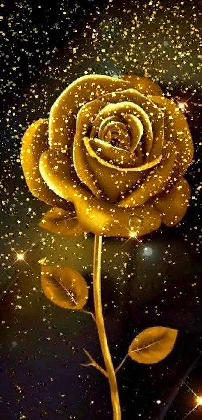 Golden rose with galaxy stars wallpaper.