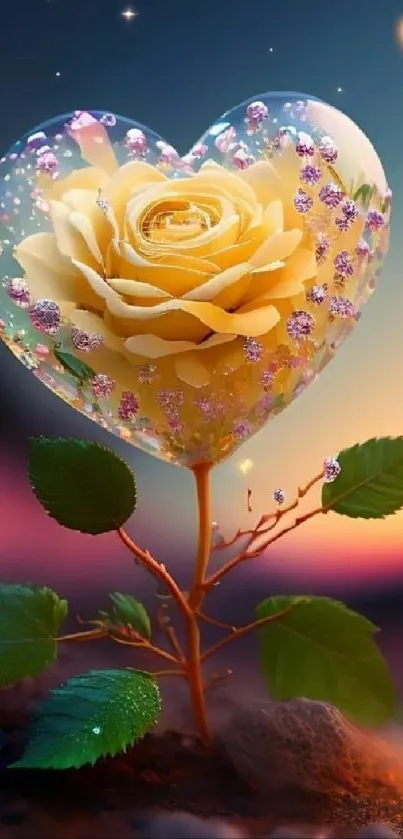 Golden rose in a heart shape on a dreamy background wallpaper.