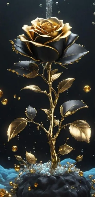 Luxurious golden rose mobile wallpaper.