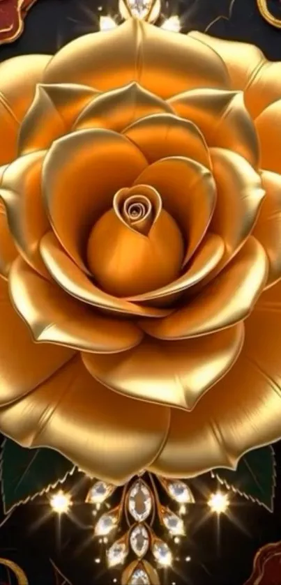 Golden rose with intricate floral design on a mobile wallpaper.