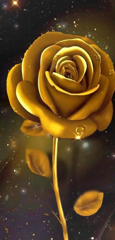 Golden rose on a sparkling dark background wallpaper.