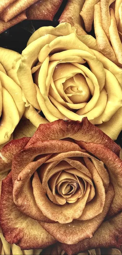 Golden and orange roses create a vibrant floral mobile wallpaper.