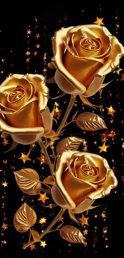 Golden Roses on Starry Background - free download
