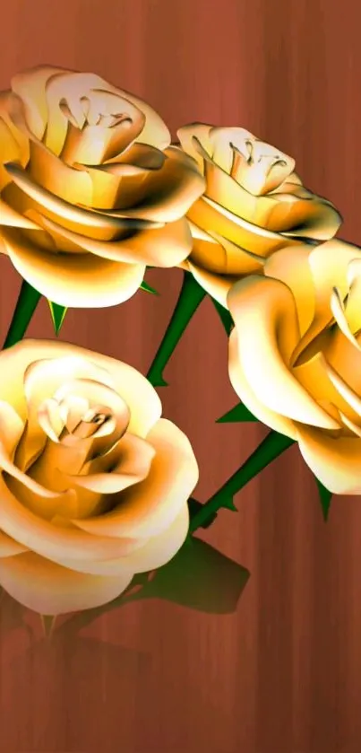 Golden roses with wooden background design.