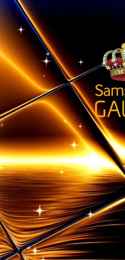 Golden Samsung Galaxy wallpaper with abstract light and stars.