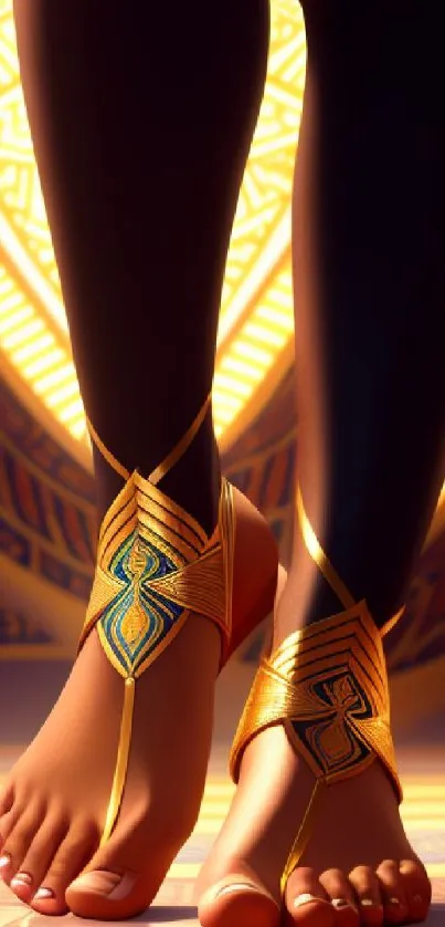 Egyptian-inspired wallpaper of golden sandals.