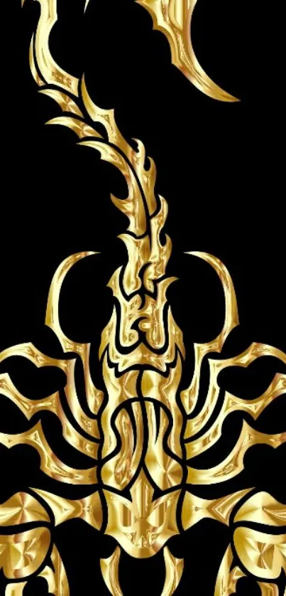 Golden scorpion design on black background.