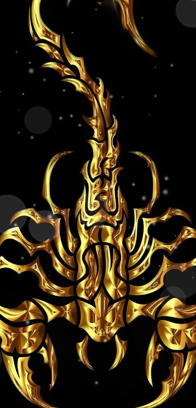 Golden scorpion artwork on black wallpaper background.