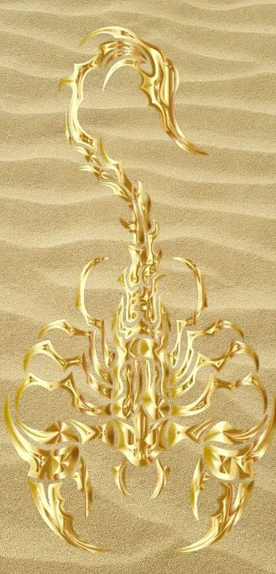 Golden scorpion design on sandy background wallpaper.