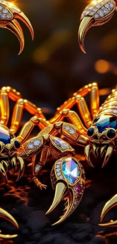 Intricate golden scorpions on a dark background wallpaper.