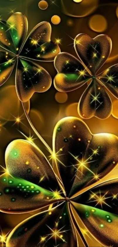 Golden shamrock leaves with sparkling design.