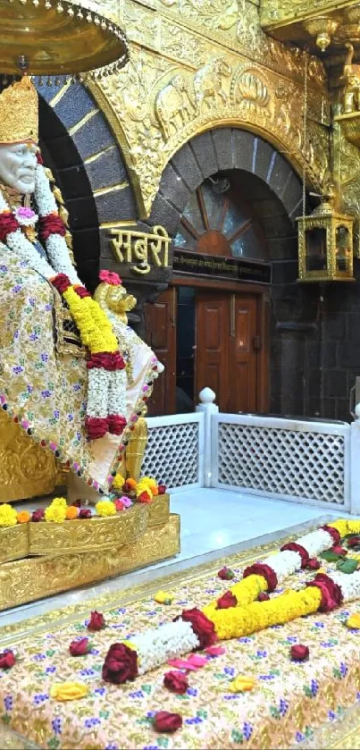 Golden shrine with floral decorations