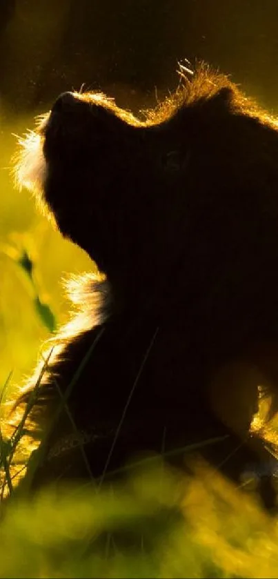 Silhouette of a dog in golden light.