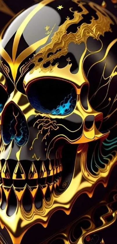 Golden skull with black accents mobile wallpaper.