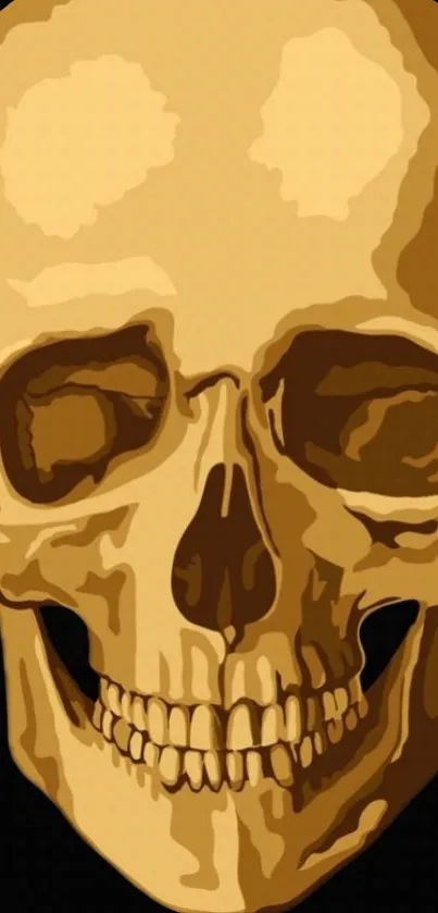 Golden skull illustration on dark background wallpaper.