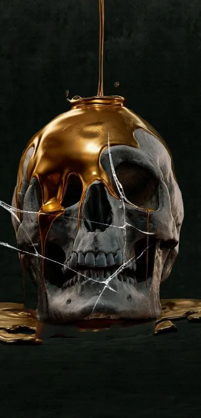 Mobile wallpaper with a golden skull on a dark background.