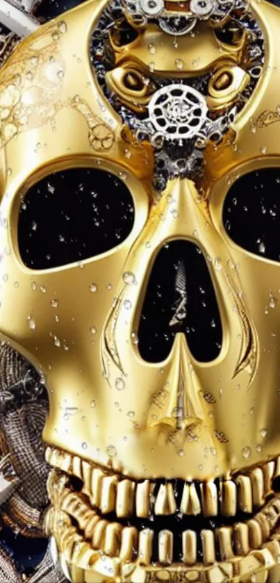 Luxurious golden skull with intricate details for mobile wallpaper.