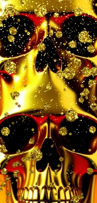 Vibrant golden skulls with gold accents on a dark background.