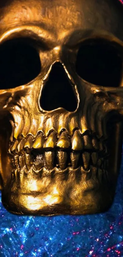 Golden skull with cosmic background wallpaper.