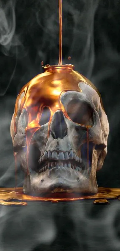 Golden skull with dark background mobile wallpaper.