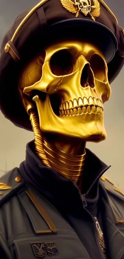 Golden skull pilot in uniform, stylish and edgy mobile wallpaper.