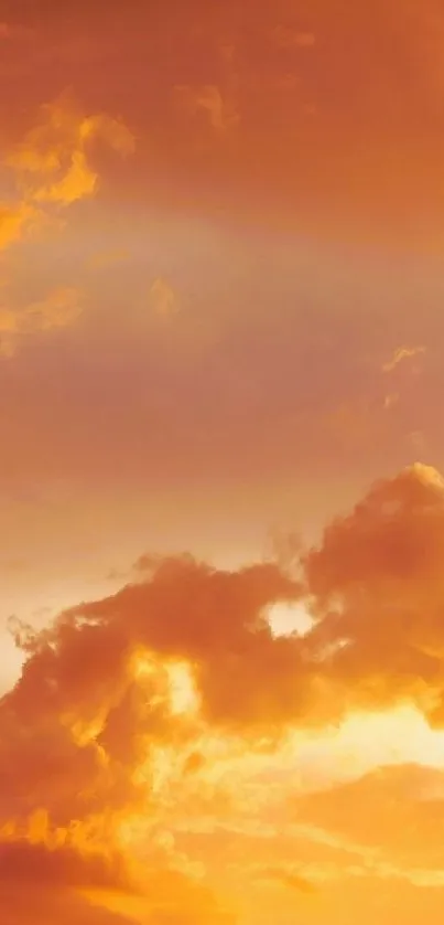 Golden sunset sky with fluffy clouds wallpaper.