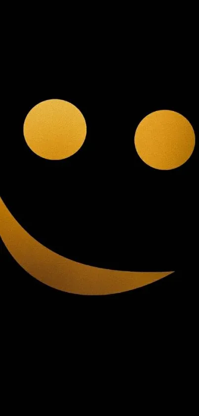 Elegant golden smiley face on black background for mobile wallpaper.