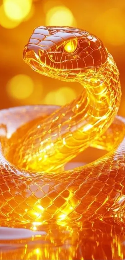 Golden snake coiled in a mesmerizing glow, perfect for your mobile screen.