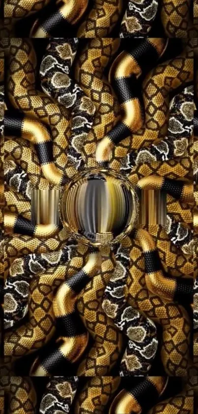 Snake pattern wallpaper with golden scales.