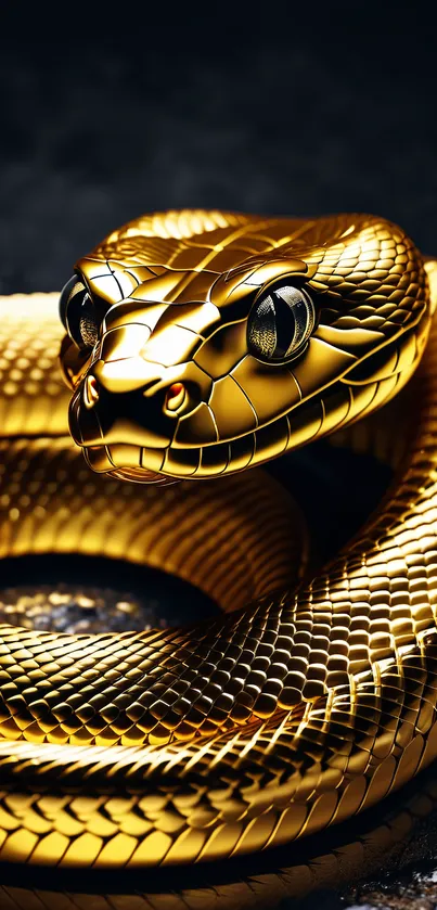 Golden snake with realistic metallic scales shining brightly.