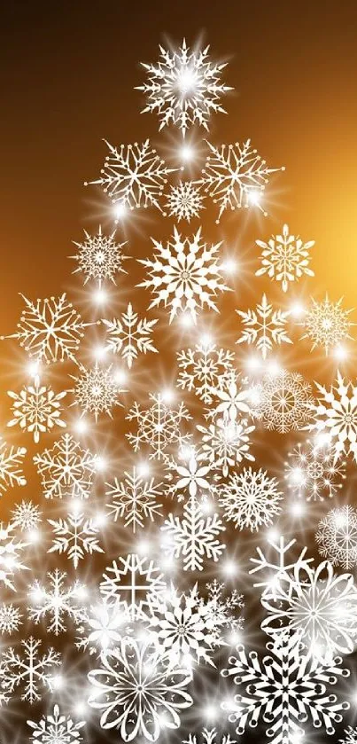 Golden tree wallpaper with white snowflakes