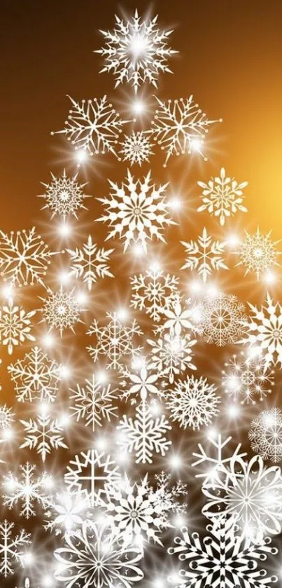 Golden background with snowflake Christmas tree design.