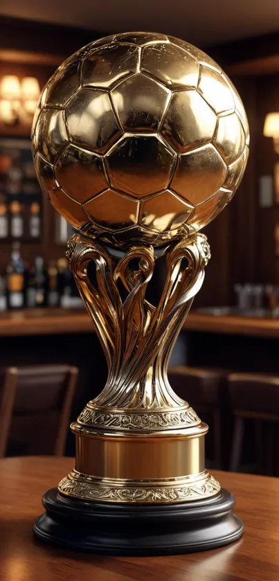 Golden trophy displayed elegantly on a bar shelf.