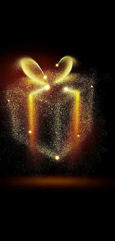 Golden sparkle gift box on black background mobile wallpaper.