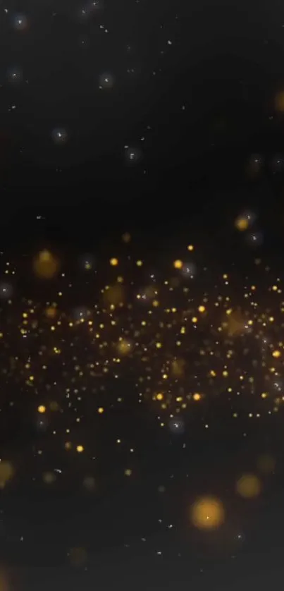 Golden particles sparkle against black background.