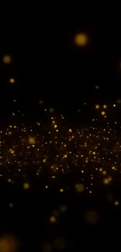 Golden particles scatter over a dark backdrop, creating an enchanting mobile wallpaper.