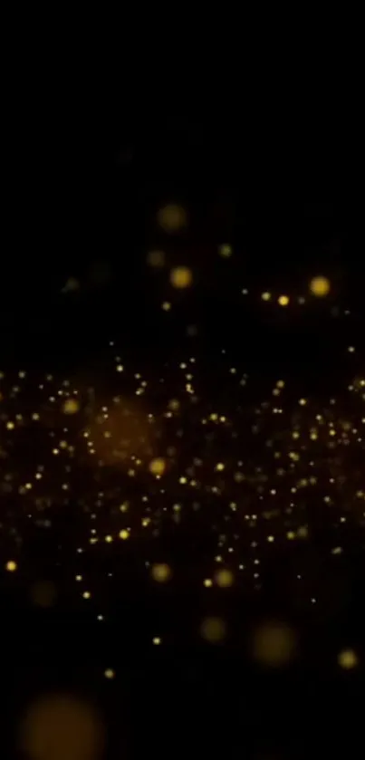 Mobile wallpaper with golden sparkles on a deep black background.