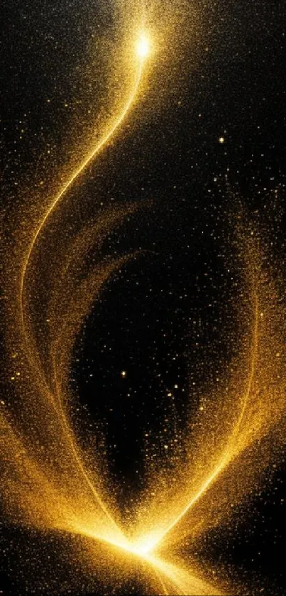 Golden light trails on a black background wallpaper.