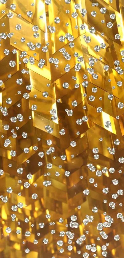 Golden backdrop with sparkling diamonds for phone wallpaper.