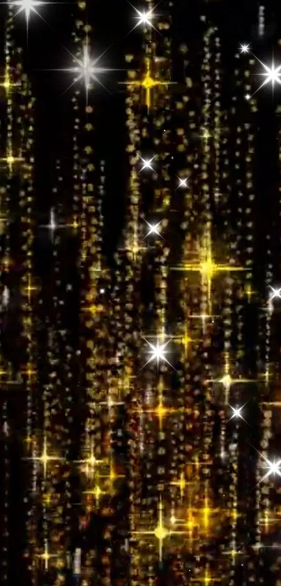 Golden stars cascading in a sparkling, magical design on a dark background.