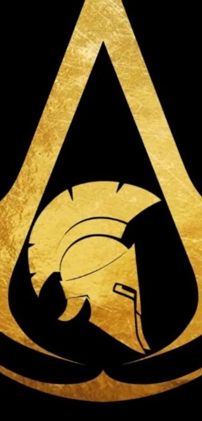 Gold Spartan emblem on black background wallpaper.