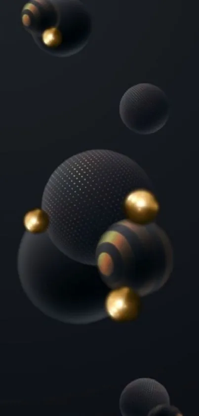 Wallpaper with golden spheres on a dark background, creating a stylish and elegant look.