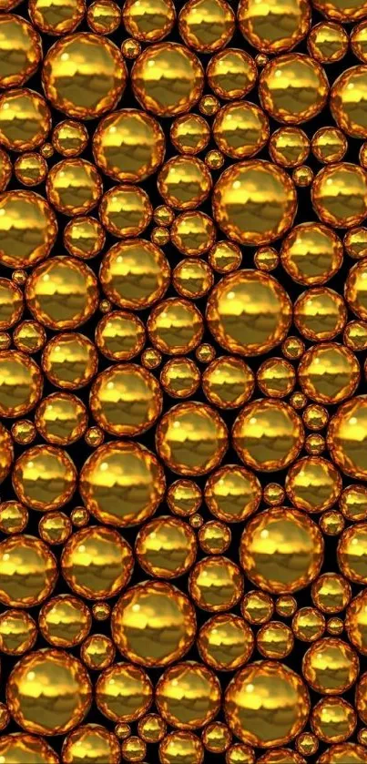 Golden bubbles abstract art wallpaper with reflective shine.
