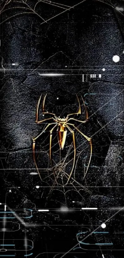 Golden spider on a dark background wallpaper.