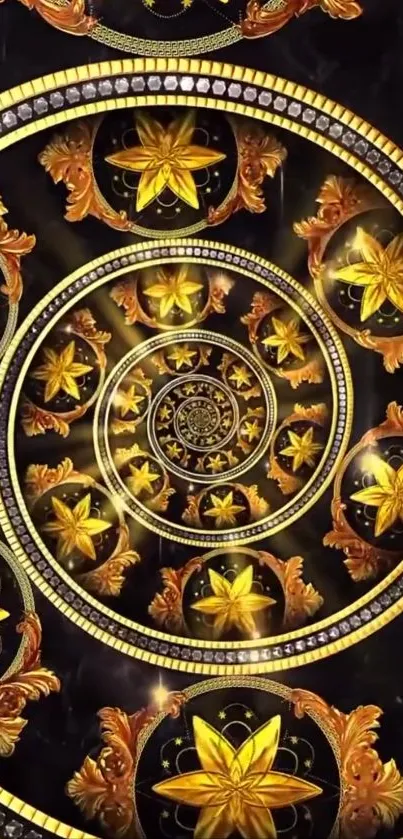 Intricate golden spiral pattern on mobile wallpaper.
