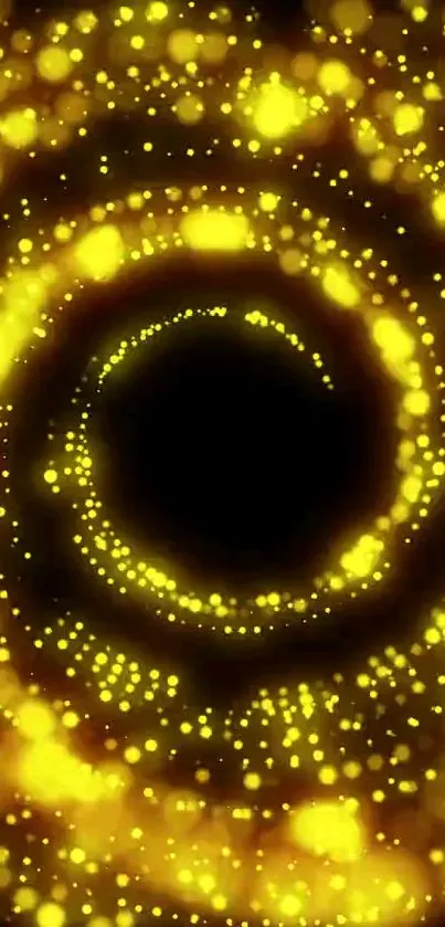 Golden spiral glow wallpaper with radiant light patterns and dark center.