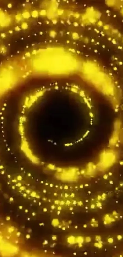 Golden spiral lights creating a mesmerizing phone wallpaper.